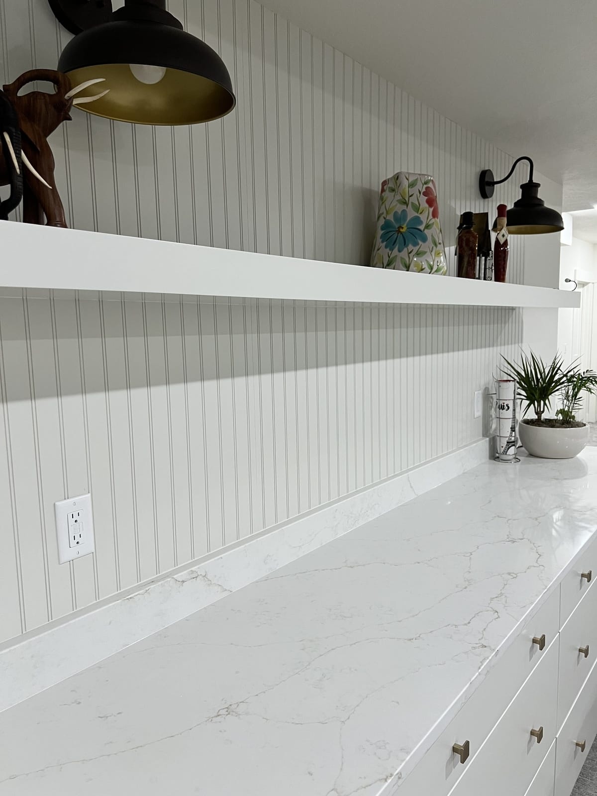 Custom bar shelving with marble countertop â Rocky Mtn Remodel