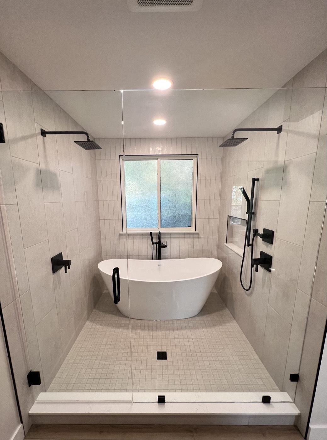 Luxury bathroom remodel with walk-in tile shower and dual vanity — Rocky Mtn Remodel Utah County